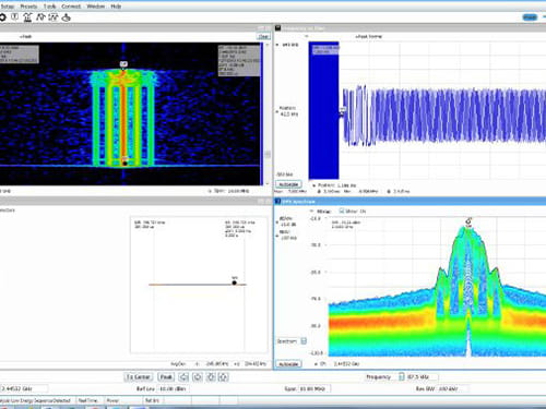 Graph with data lines over city buildings for Spectrum Management