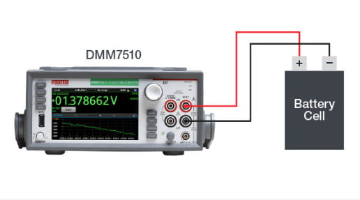 Measuring open circuit voltage on a battery cell with a DMM.