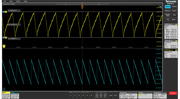 Oscilloscope waveforms showing noise on power rails​