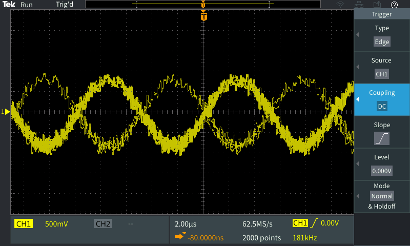 You’ll frequently encounter noisy sine waves like this and jumpy triggering. Fig1020Noisy20Jumpy